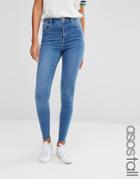 Asos Tall Ridley Skinny Jeans In Akira Bright Wash With Stepped Hem - Blue