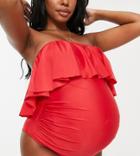 Peek & Beau Maternity Exclusive Frill Detail Swimsuit With Detachable Straps In Red