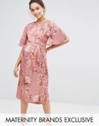 Hope & Ivy Maternity Floral Print Kimono Midi Dress - Pink