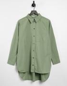 Only Oversized Longline Shirt In Green