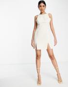 Asos Design Racer Neck Structured Mini Dress With Seam Detail-neutral