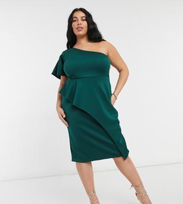 True Violet Plus One Shoulder Midi Dress In Emerald-green