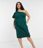 True Violet Plus One Shoulder Midi Dress In Emerald-green