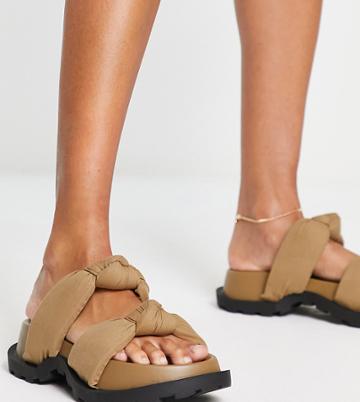 Public Desire Wide Fit Kiwi Padded Knot Chunky Sandals In Mocca-brown