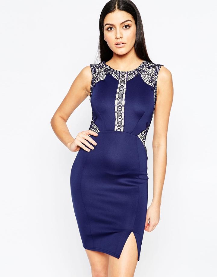 Lipsy Body-conscious Dress With Placement Detail - Navy