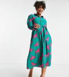 Twisted Wunder Plus Horse Print Shirt Dress In Green