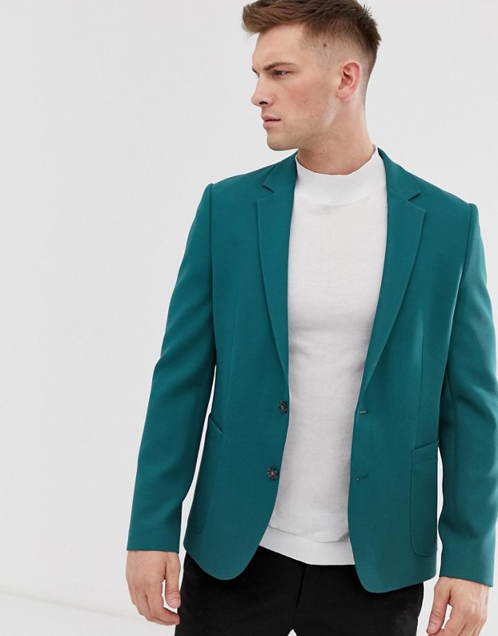 Asos Design Relaxed Blazer In Teal-blue