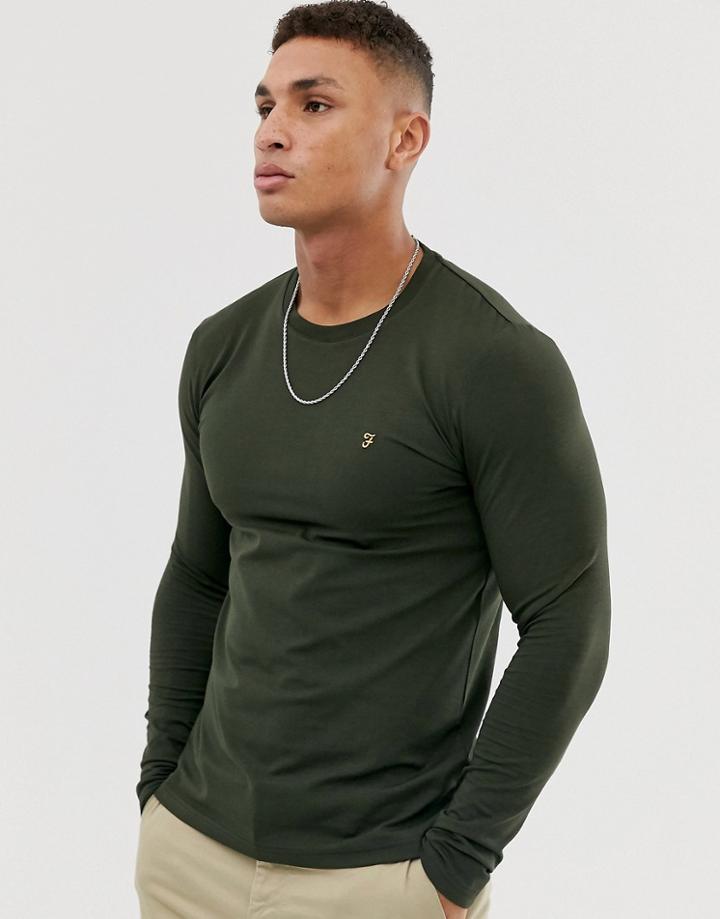 Farah Southall Super Slim Fit Logo Long Sleeve T-shirt In Green
