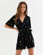 Nobody's Child Tie Waist Romper In Star Print - Black