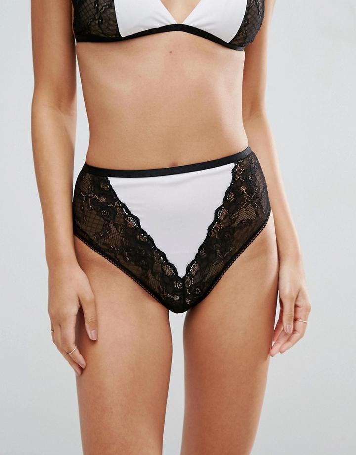 Asos Mix & Match Microfibre & Lace Highwaist Pant - Multi