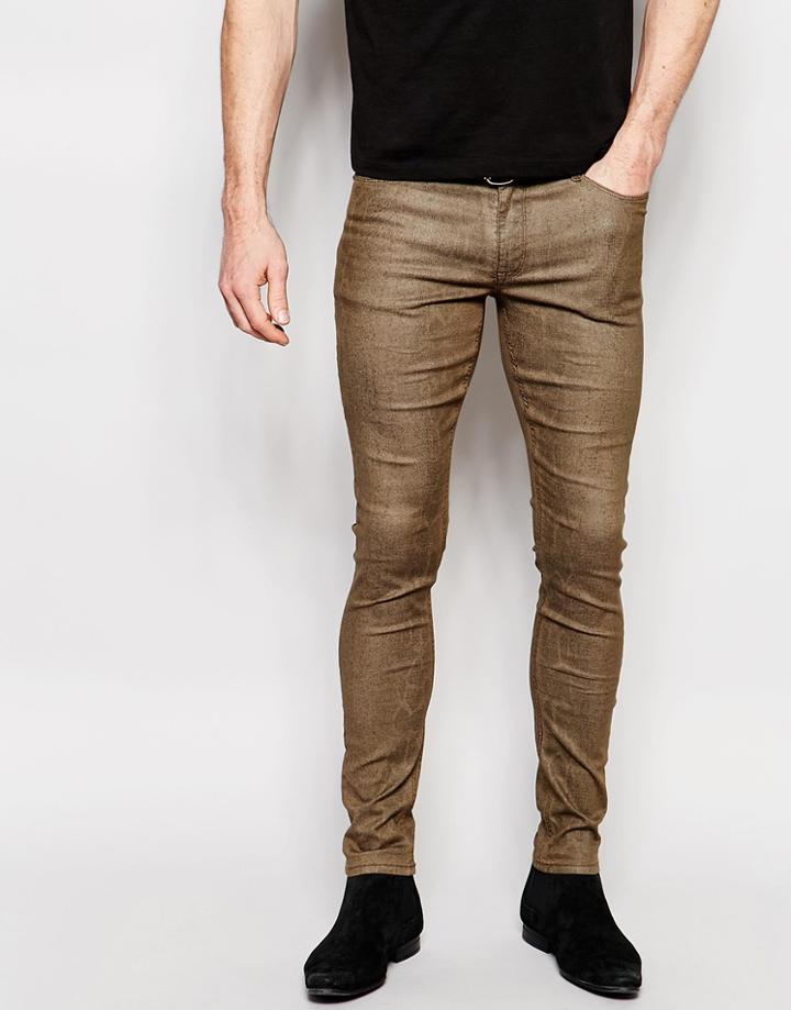 Asos Extreme Skinny Jeans In Snake Print - Gray Green