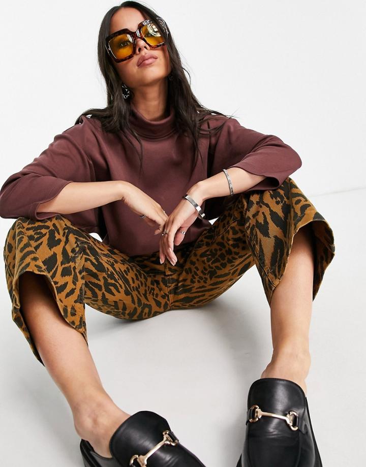 Asos Design Structured Top With Long Sleeve In Brown