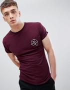 New Look Muscle Fit T-shirt With East Print In Burgundy - Red