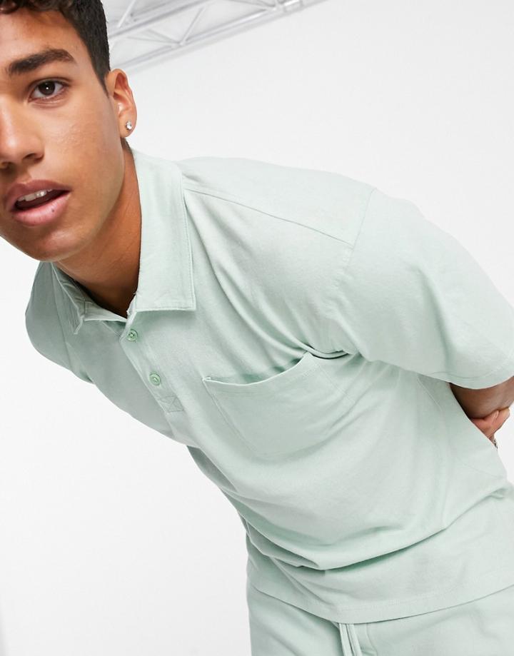 Jack & Jones Originals Set Washed Jersey Polo In Mint-green
