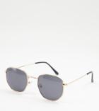 South Beach Hexagonal Frame Sunglasses With Smoke Lens-gold