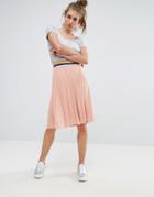 Noisy May Pleated Midi Skirt With Contrast Rib - Pink
