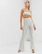 Fashionkilla Flared Pants Two-piece In Ribbed Glitter-pink