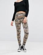 Pull & Bear Camo Skinny Jeans - Green