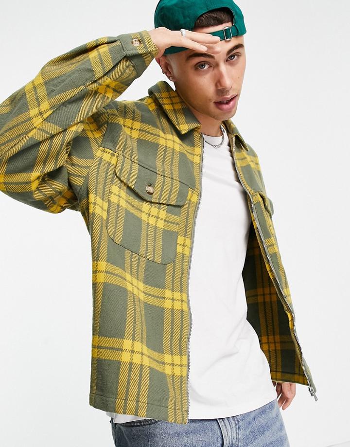 Asos Design Harrington Check Jacket In Green And Yellow