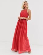 Chi Chi London Halter Neck Maxi Dress In Burnt Red - Red