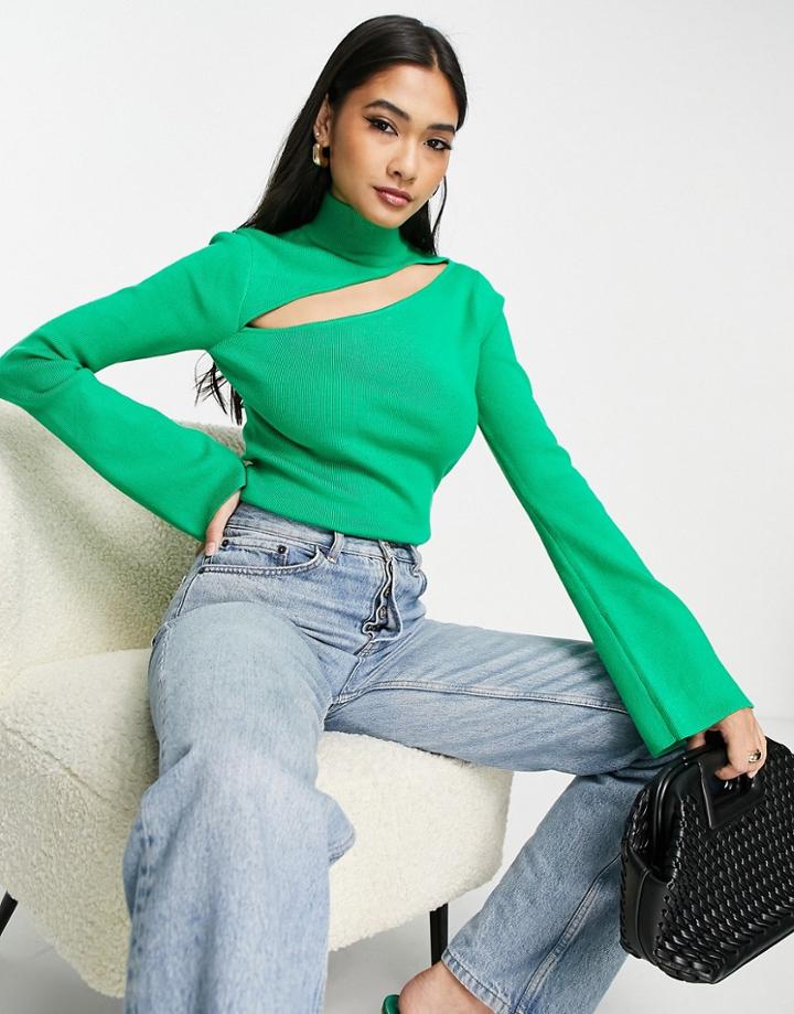 Pretty Lavish Cut-out Knit Top In Bright Emerald - Part Of A Set-green