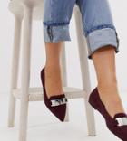 Asos Design Wide Fit Leonie Pointed Loafer Ballet Flats In Plum - Purple