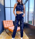 Labelrail X Hana Cross High Waist Jeans With Western Contrast Stitching - Part Of A Set-blues