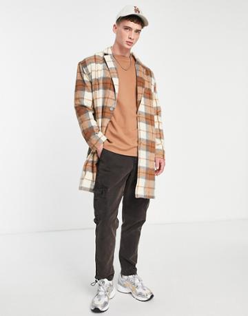 Bando Crombie Check Coat-brown