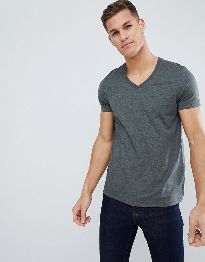 Asos Design T-shirt With V Neck In Green - Green