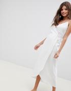 Asos Design Linen Wrap Side Maxi Dress - White