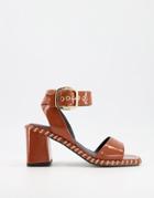 Asos Design Harvest Block Heeled Mid Sandals In Tan-brown
