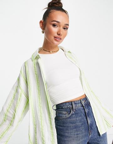 Na-kd X Susanna Wurz Crinkle Shirt In Green Stripe