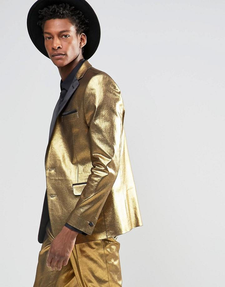 Asos Slim Suit Jacket In Gold - Gold