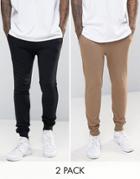 Asos 2 Pack Skinny Jersey Joggers In Black And Sand - Multi