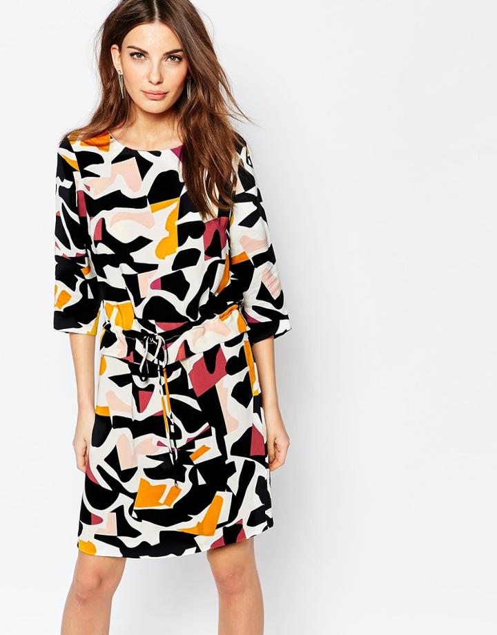 Selected Dimer Dress In Graphic Print - Dusty Cedar