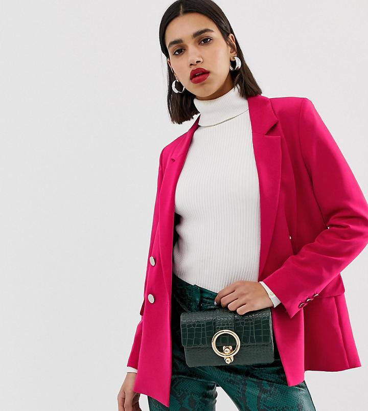 Warehouse Double Breasted Blazer In Bright Pink - Pink