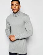 Asos Longline Roll Neck Sweater In Gray Cotton - Gray Marl