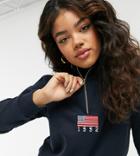 Daisy Street Relaxed Sweatshirt With Half Zip And Flag Embroidery-navy