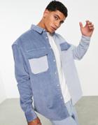 Asos Design 90s Oversized Cord Shirt In Blue Color Block