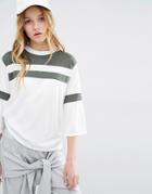 Daisy Street 3/4 Sleeve T-shirt With Color Block - White