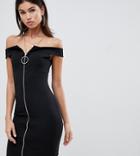 Missguided Exclusive Bardot Zip Front Dress - Black