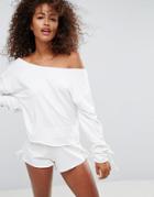 Asos Lounge Off Shoulder Sweat With Lace Up Detail - White