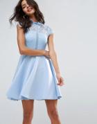 Asos High Neck Mini Skater Dress With Lace Top - Blue