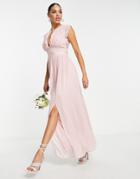 Tfnc Bridesmaids Chiffon Maxi Dress With Lace Detail In Mauve-pink