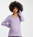 Asos Design Maternity V-neck Sweater In Rib In Lilac-purple
