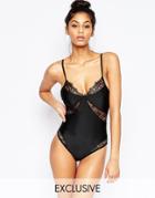 Wolf & Whistle Lace Insert Swimsuit - Black
