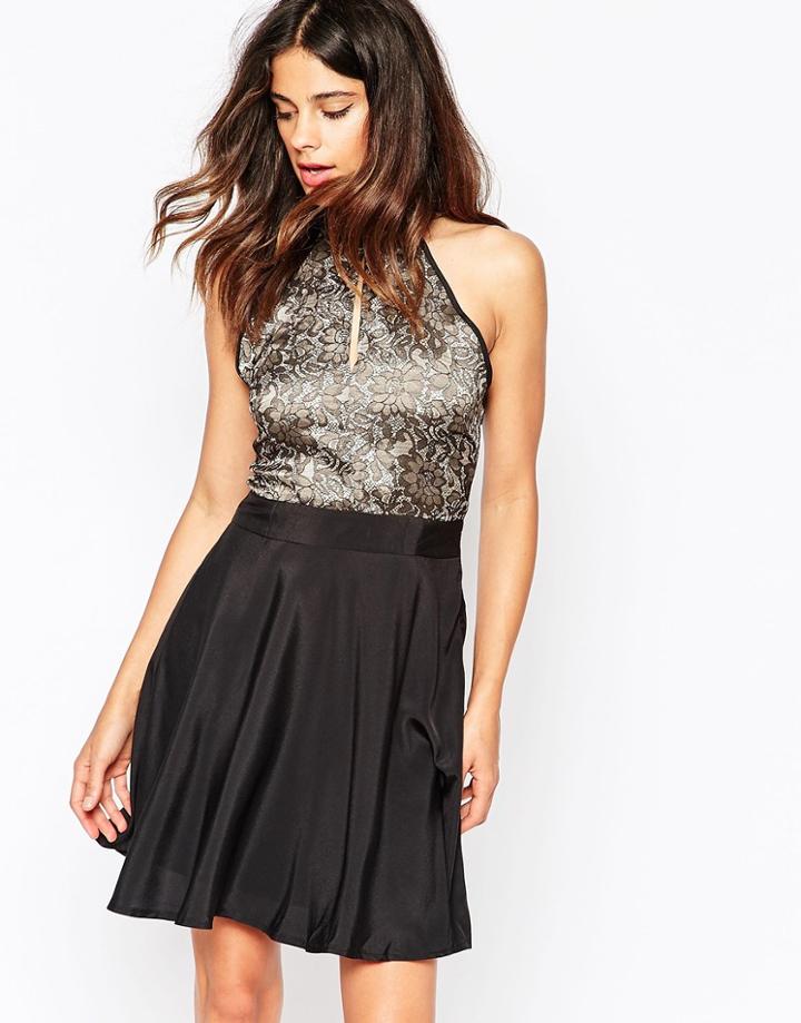 Pussycat London Skater Dress With Metallic Top - Black
