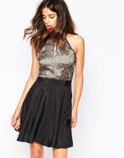 Pussycat London Skater Dress With Metallic Top - Black