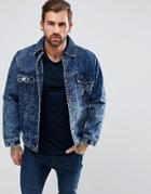 Illusive London Muscle Denim Jacket With Distressing - Blue