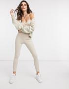 Asos Design Jersey Rib Button Front Cami Unitard In Oatmeal Marl-white
